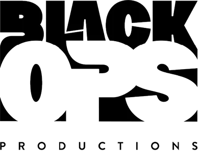 Black text logo reads "BLACK OPS PRODUCTIONS" in bold, overlapping letters on a light background.