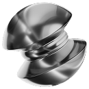 A shiny, metallic, double-helix-shaped object with smooth, curved surfaces, displayed against a plain light background.