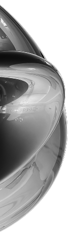 Close-up of a smooth, reflective metallic or glass abstract object with curved surfaces and light reflections on a white background.