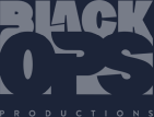 Black Ops Productions logo featuring bold gray letters on a dark background, with "BLACK OPS" large and "PRODUCTIONS" in smaller text below.