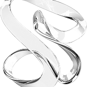 A shiny, metallic ribbon forms a smooth twisting shape against a white background.