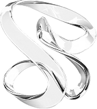 A shiny, metallic ribbon forms a stylized, abstract letter "S" on a white background.